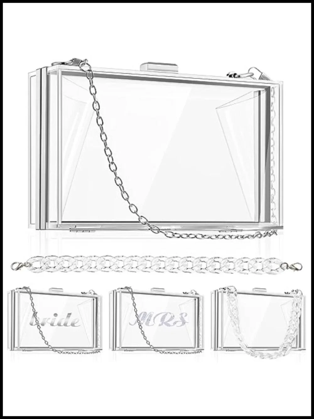 4 Pack Clear Acrylic Clutch Purse Stadium Approved with Chain Straps Evening